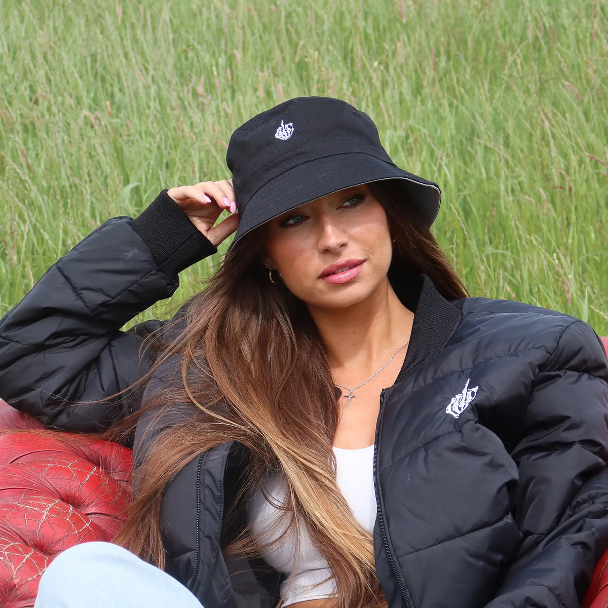 White Middle Finger Bucket Hat